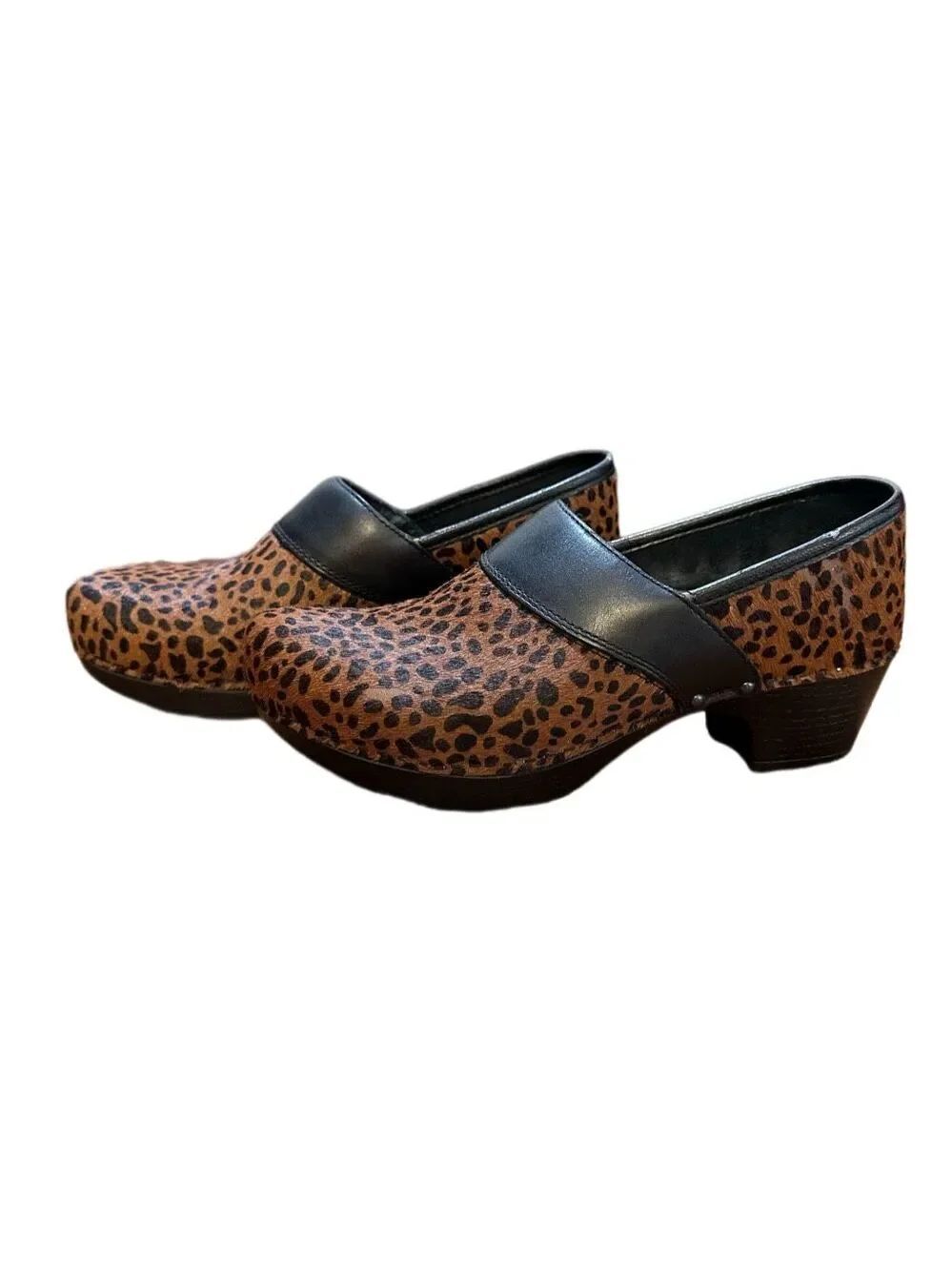 Dansko Leather Leopard Comfort Clogs Sz 9.5 / 40
